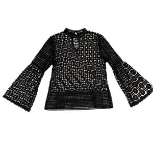 Crochet Lace Boho Top in Black With Bell Sleeves Honey & T size M